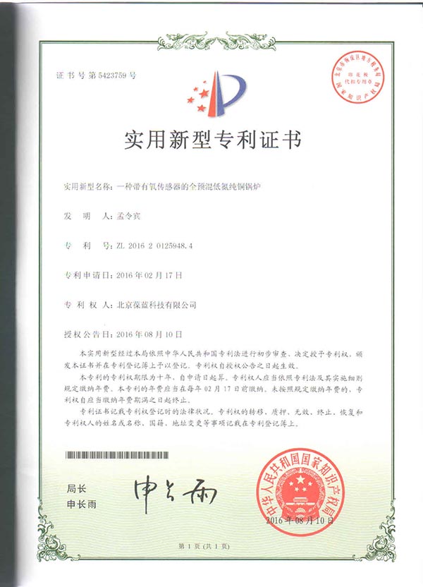 YH533388银河专低氮铜管锅炉 带监控系统 专利技术